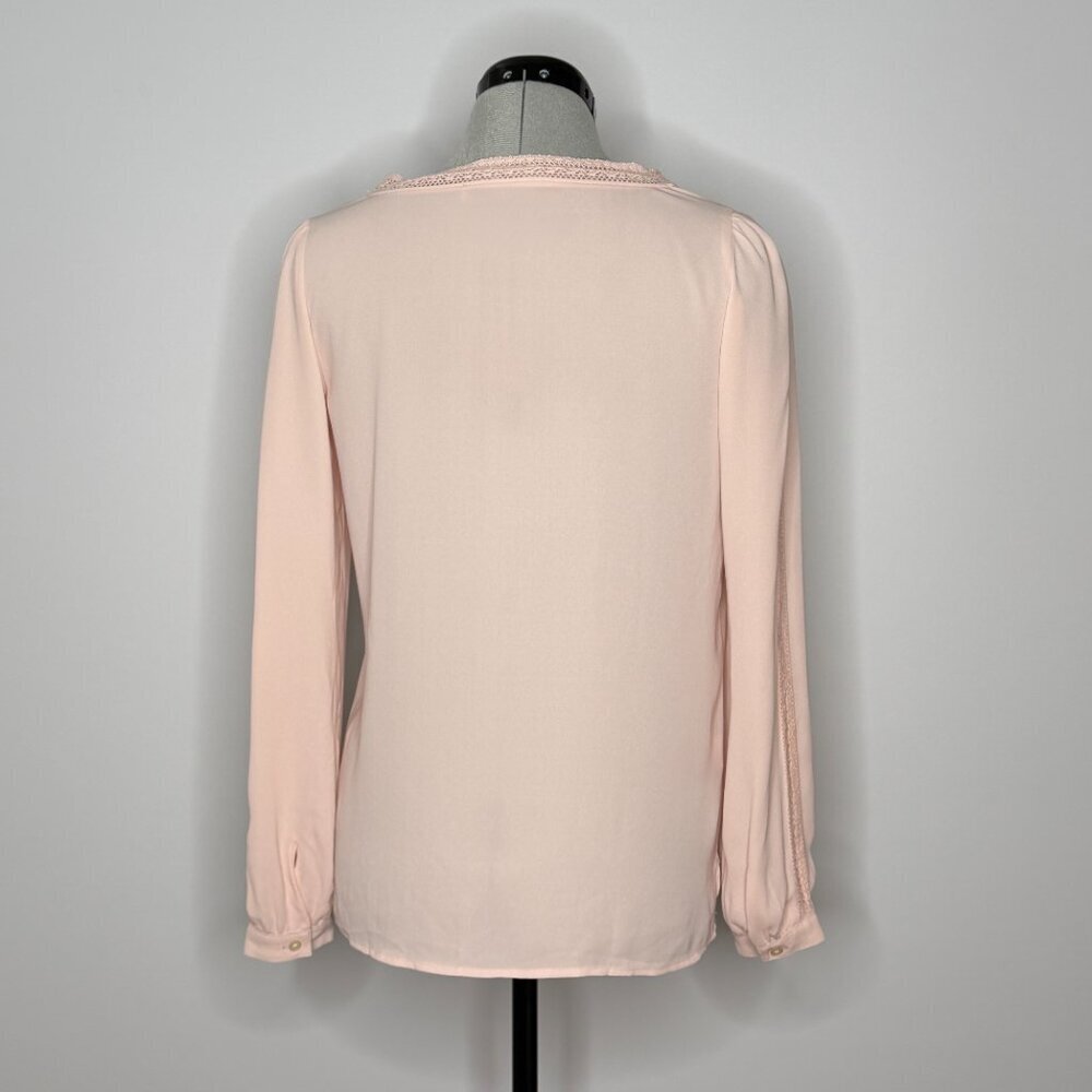 LOFT Blush Pink V-Neck Blouse with Crochet Lace Trim - Size XSmall - Picture 5 of 8
